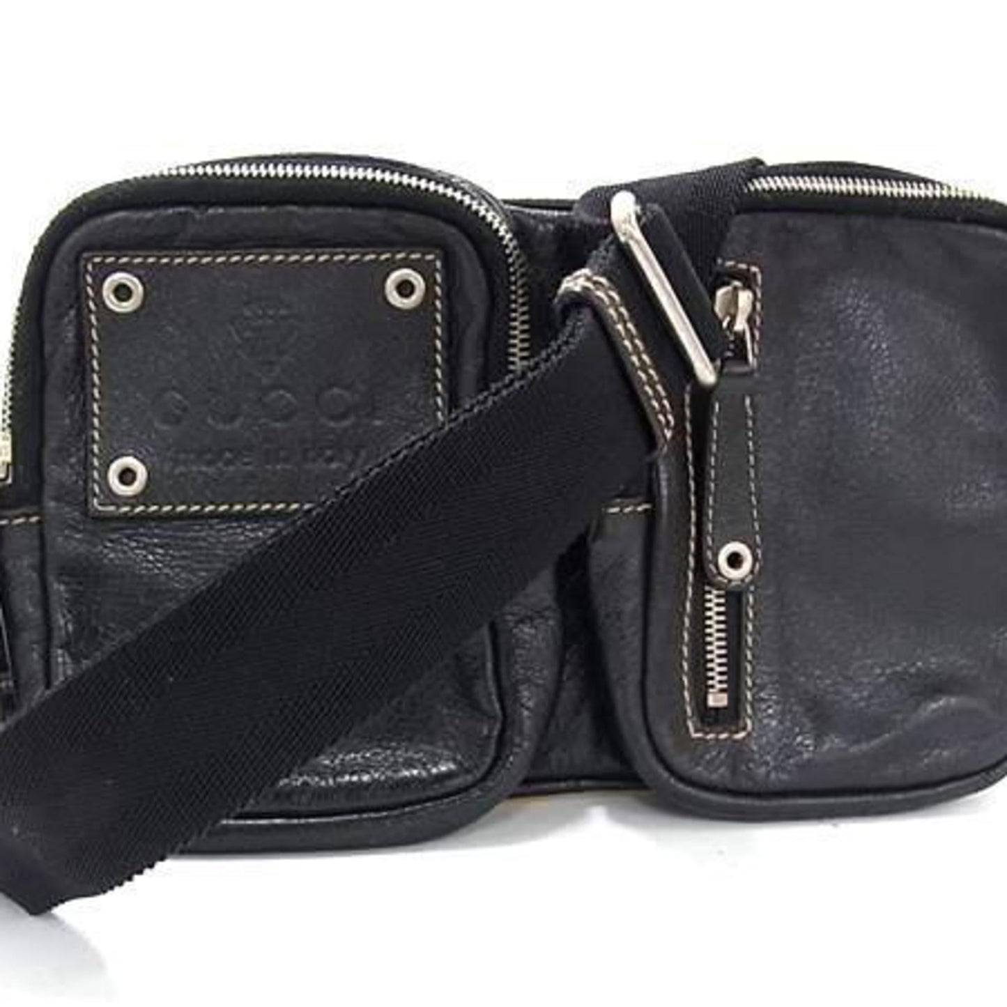 Gucci Black Leather Fanny Pack Sling Bag ( )