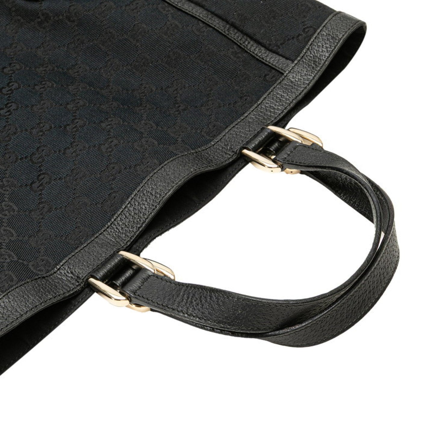 Gucci Gg Canvas Black Canvas Leather Handbag Tote Bag ( )