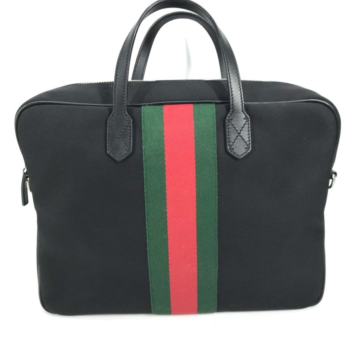 Gucci Black Leather Canvas Handbag Shoulder Bag Tote Bag ( )