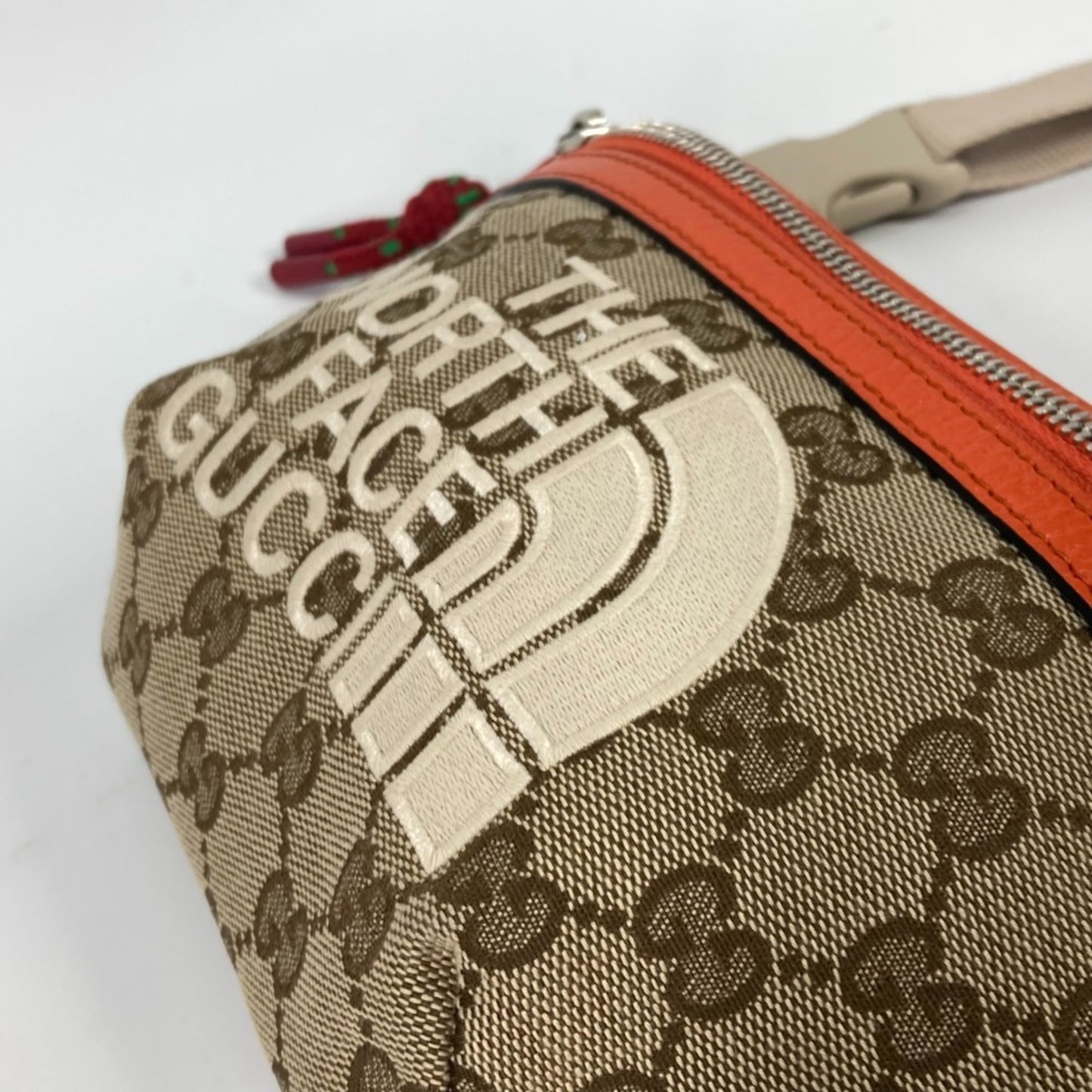 Gucci Beige Orange Leather Canvas Sling Bag ( )