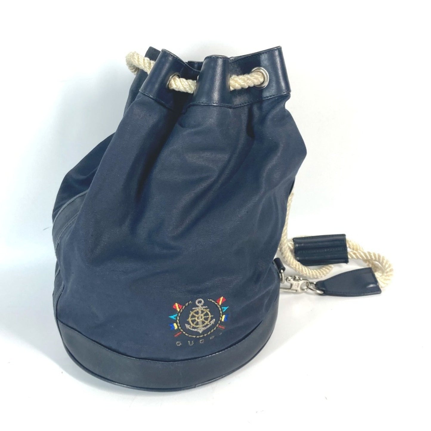 Gucci Navy Coated Canvas Leather Shoulder Bag ( )