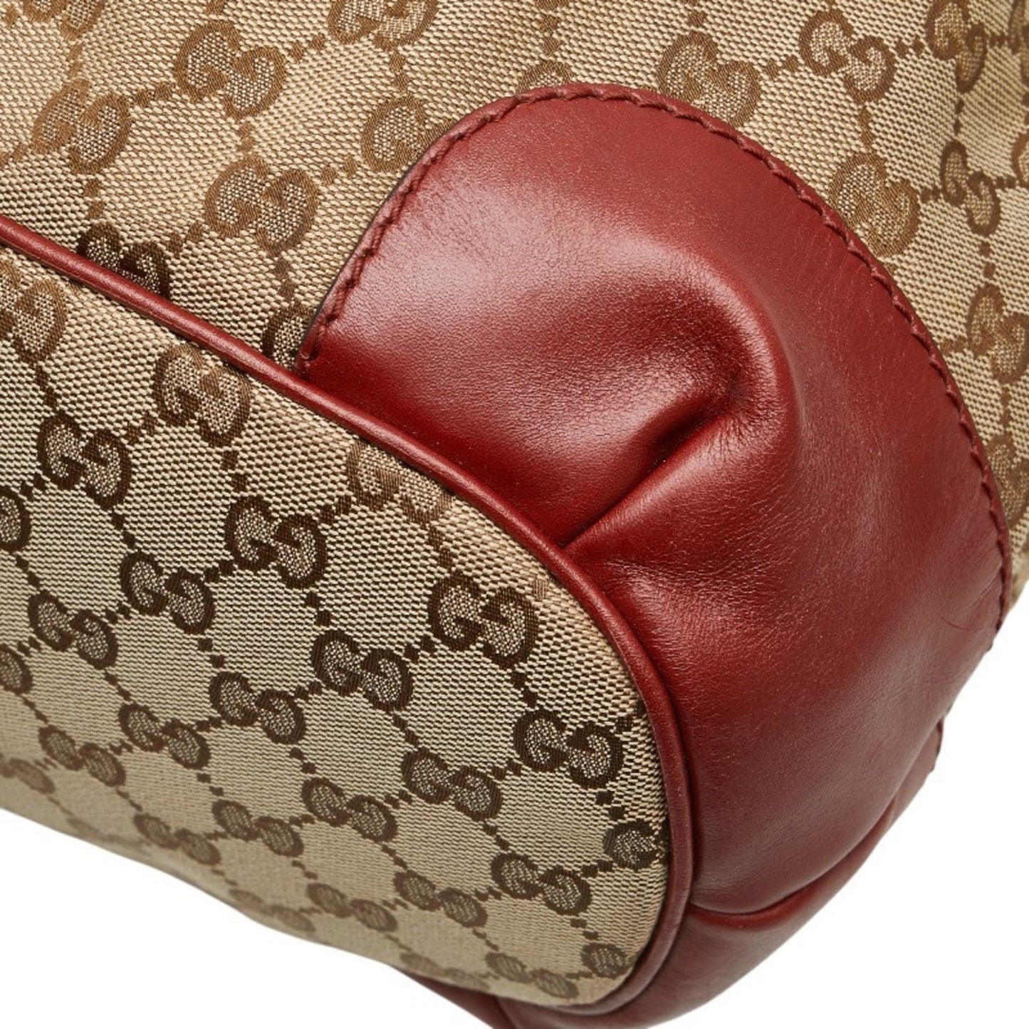 Gucci Beige Red Color Canvas Leather Shoulder Bag Tote Bag ( )