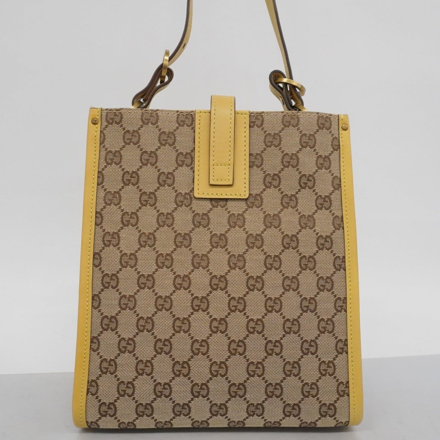 Gucci Beige Yellow Canvas Leather Shoulder Bag ( )