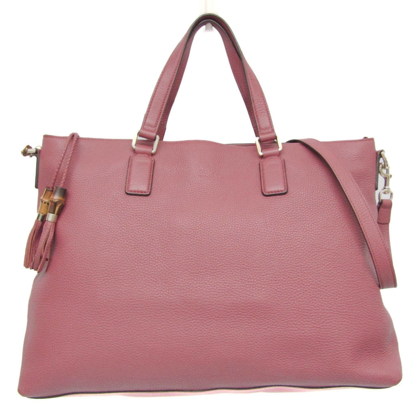 Gucci Bamboo Pink Red Leather Bamboo Handbag Shoulder Bag ( )