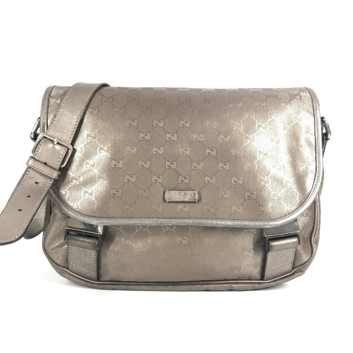 Gucci Metallic Gg Imprimé Leather Messenger Bag Shoulder Bag ( )