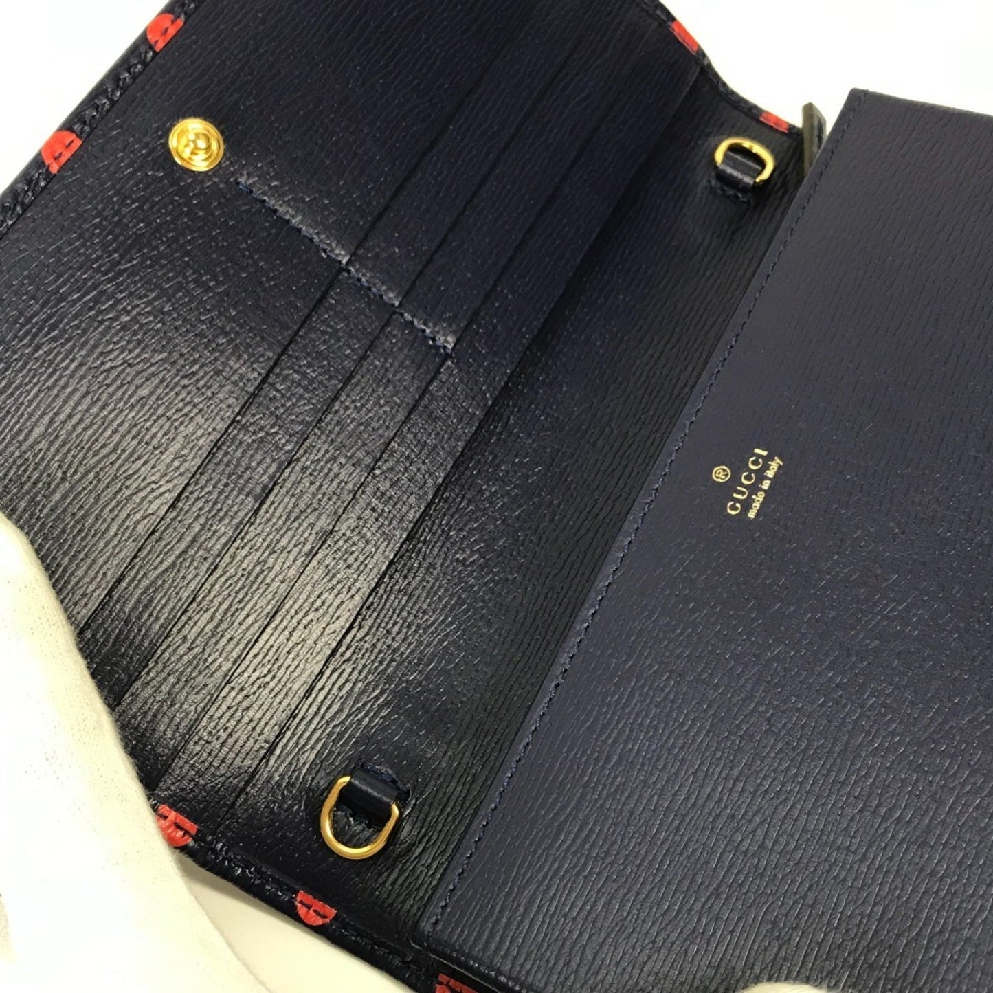 Gucci Navy Red Color Leather Chain/Shoulder Wallet ( )
