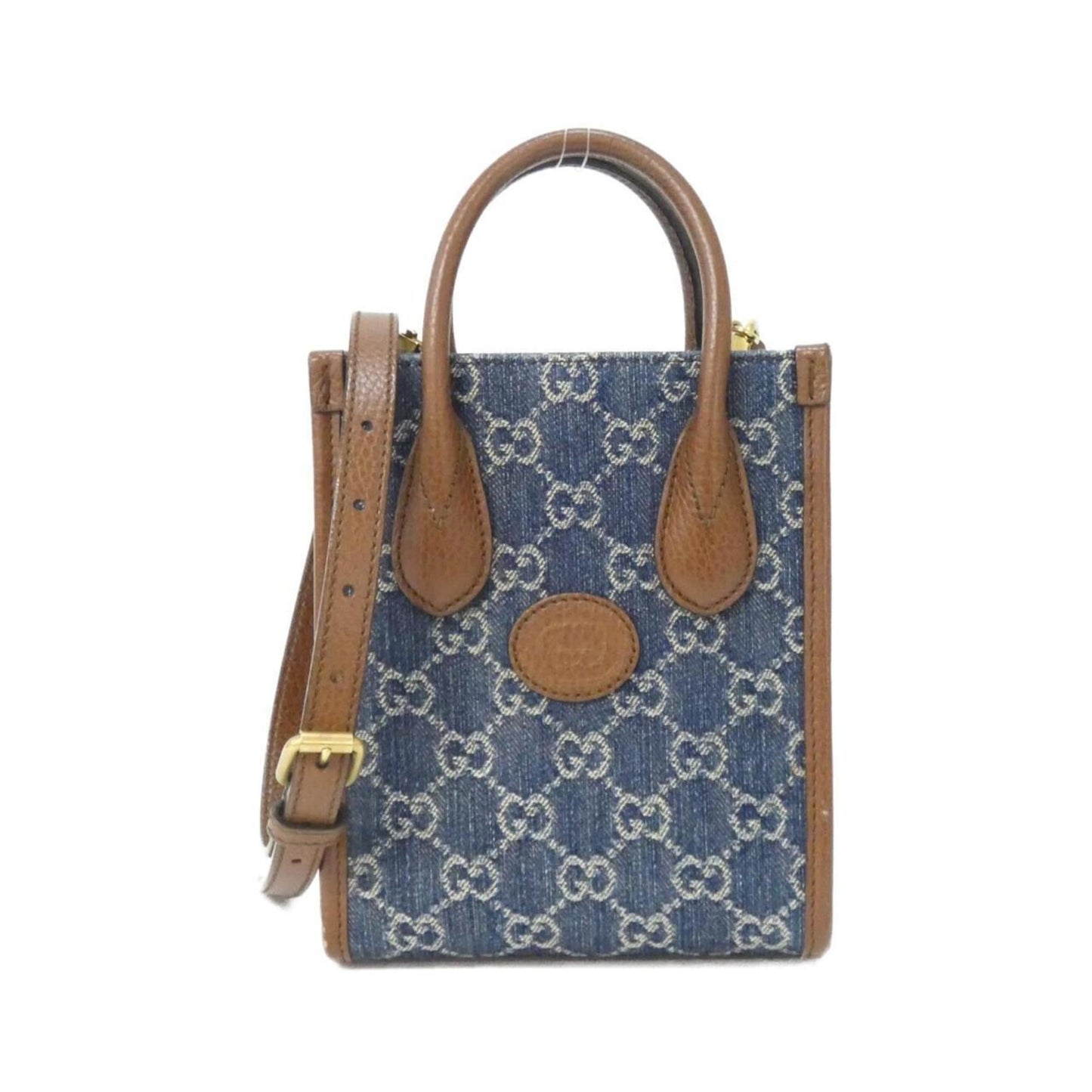 Gucci Brown Dark Blue Jacquard Leather Handbag ( )