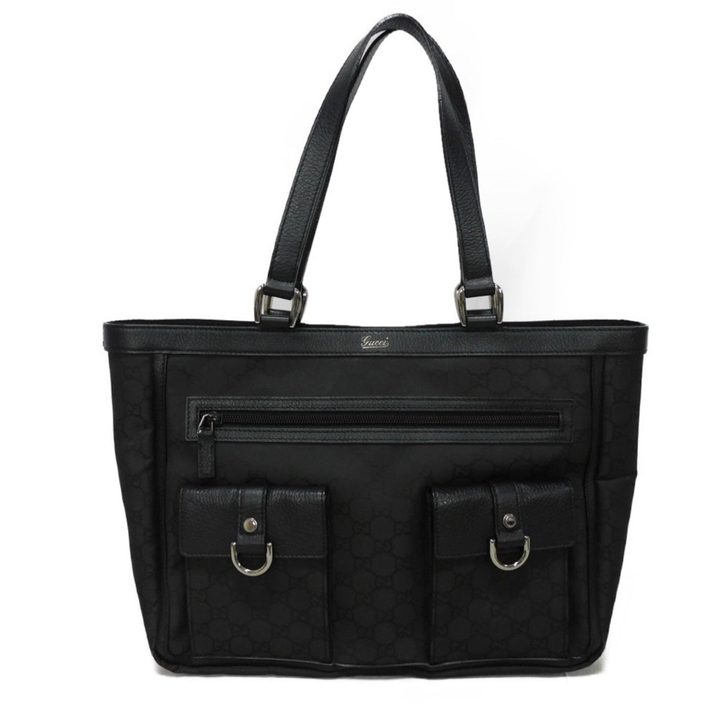 Gucci Black Nylon Leather Shoulder Bag Tote Bag