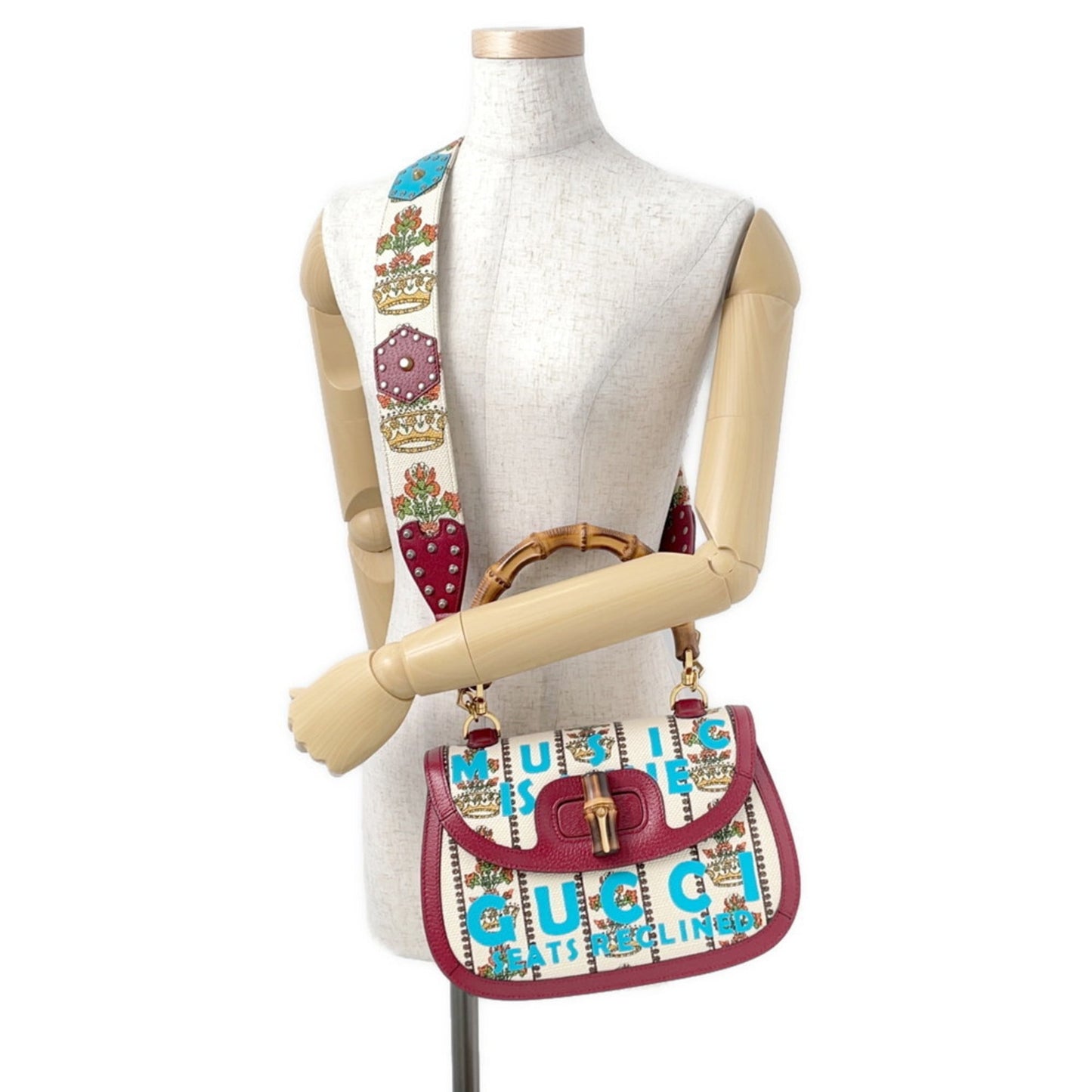 Gucci Ivory Red Color Leather Canvas Handbag ( )