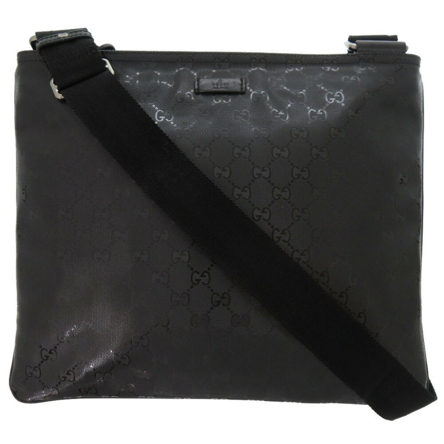 Gucci Black Silver Coated Canvas Leather Shoulder Bag