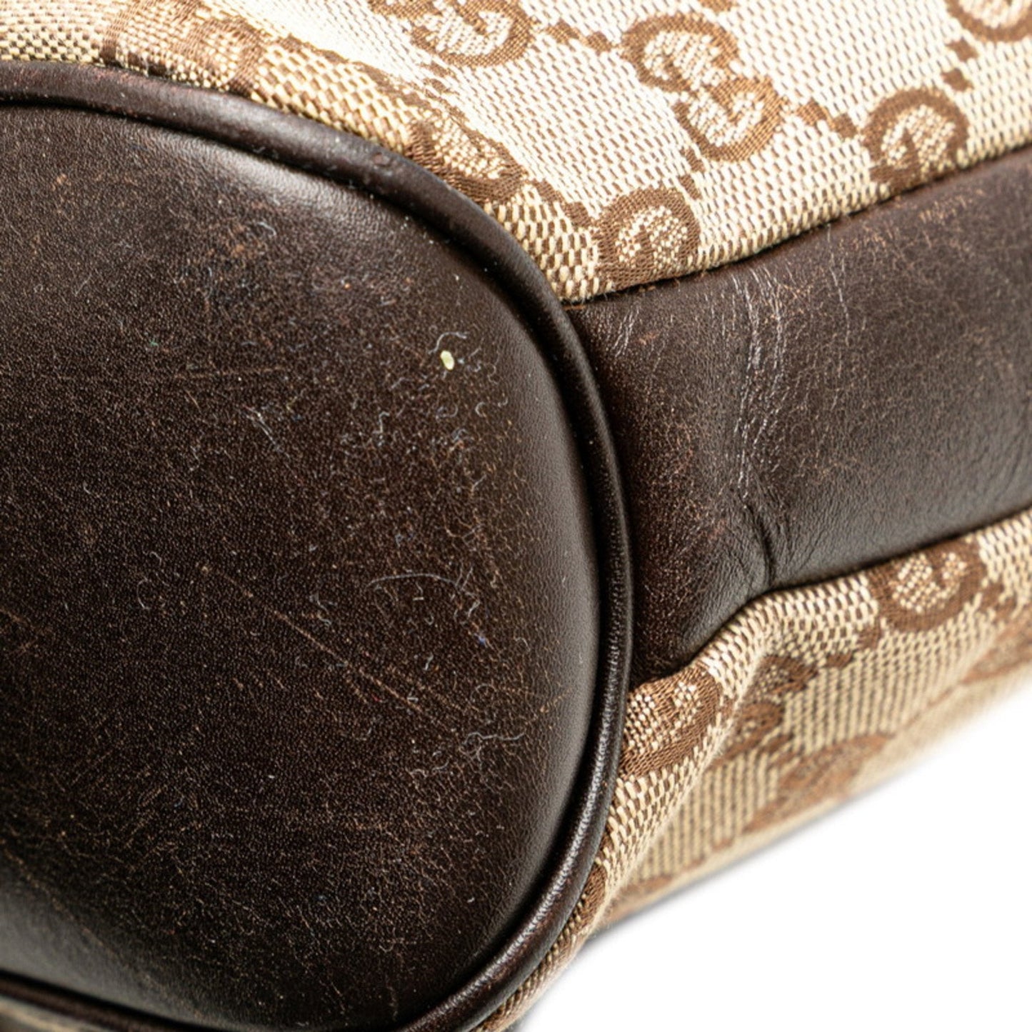 Gucci Beige Brown Canvas Leather Shoulder Bag ( )