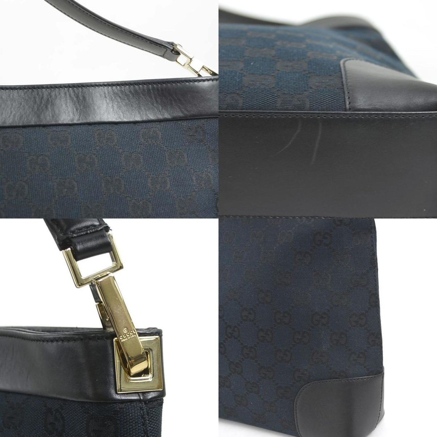Gucci Black Gg Canvas Leather Shoulder Bag ( )