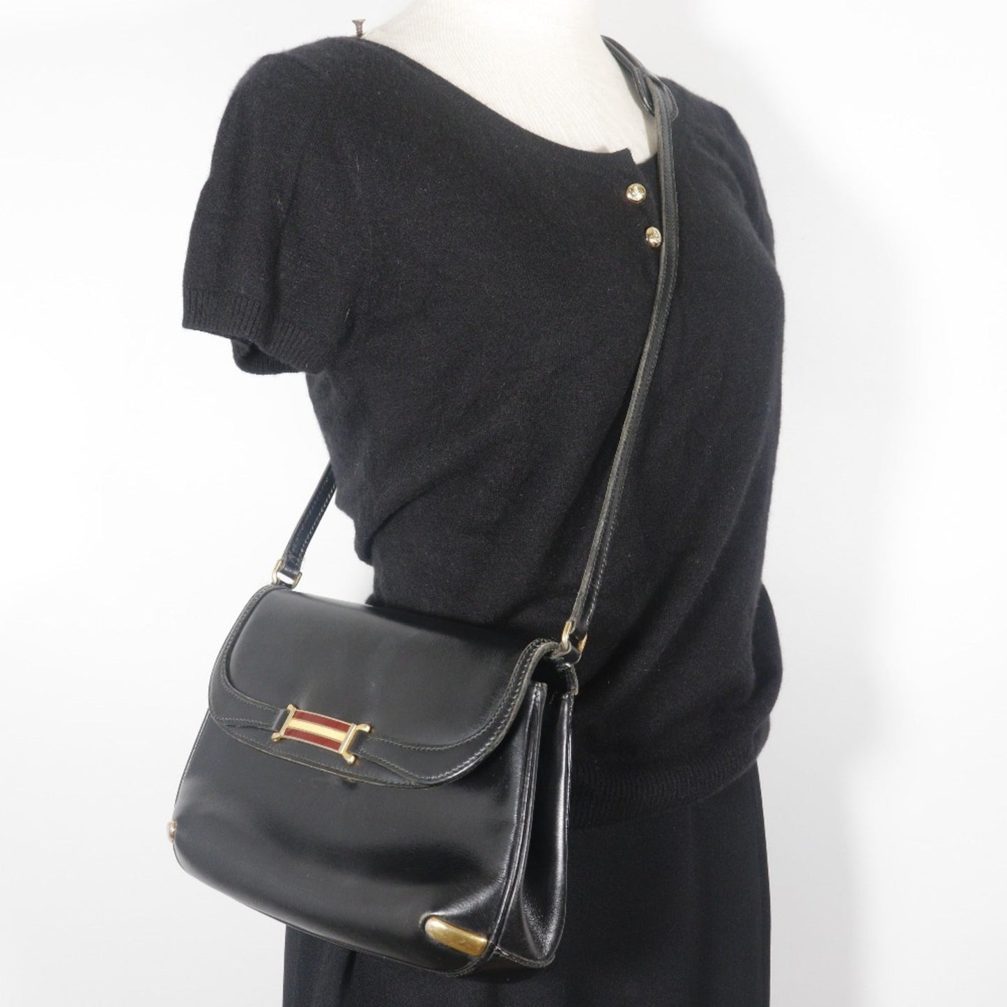 Gucci Sherry Line Black Leather Shoulder Bag ( )
