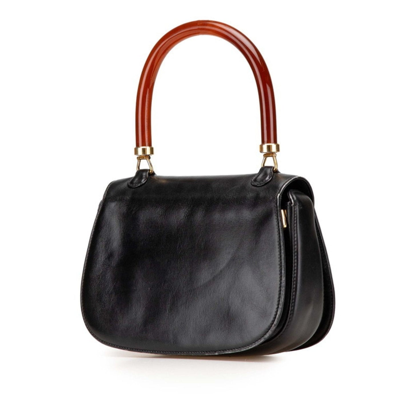 Gucci Black Brown Leather Plastic Handbag ( )