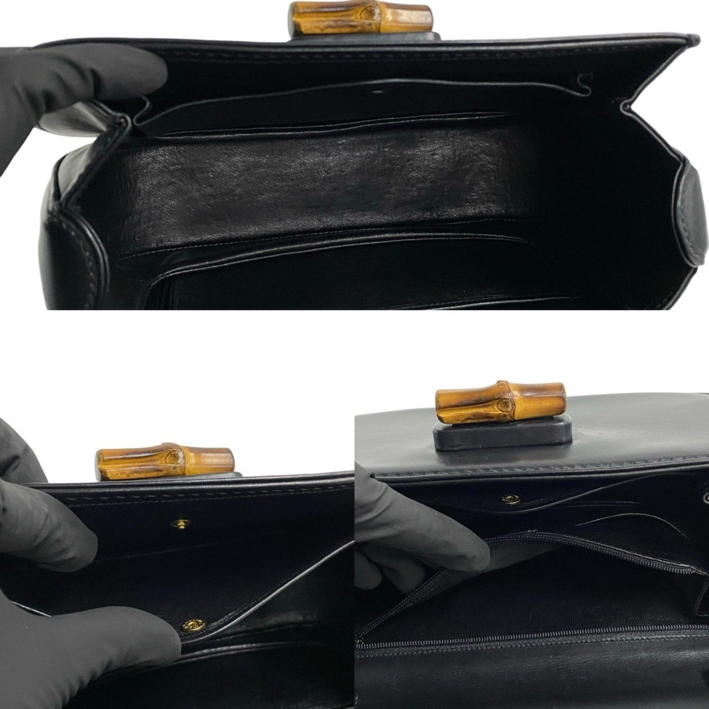 Gucci Black Bamboo Leather Handbag Tote Bag ( )