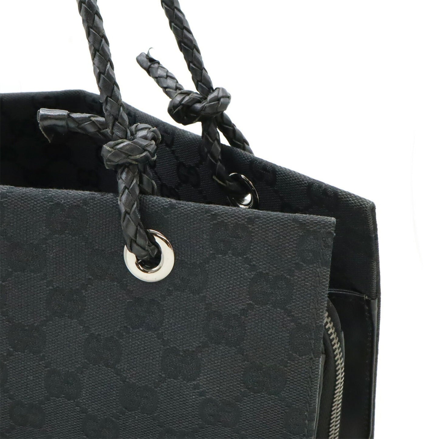 Gucci Black Canvas Leather Shoulder Bag Tote Bag ( )