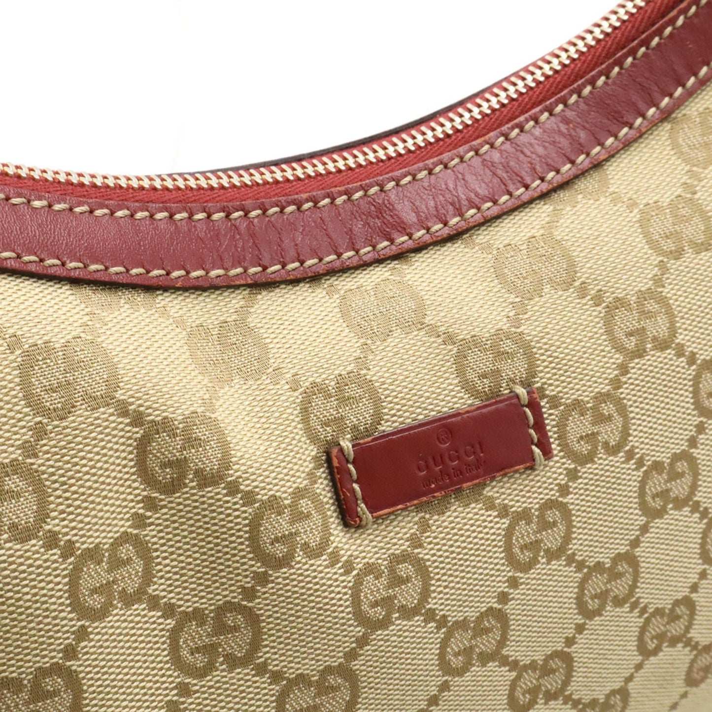 Gucci Beige Red Color Gg Canvas Leather Shoulder Bag ( )