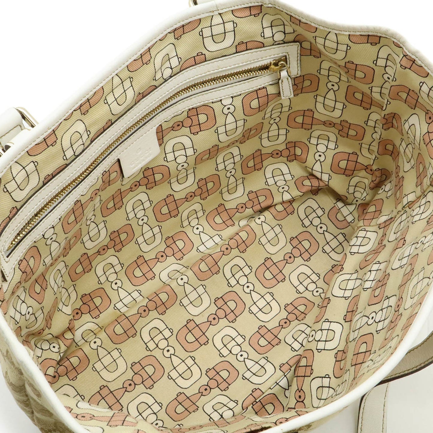 Gucci Beige Khaki White Canvas Leather Shoulder Bag Tote Bag ( )