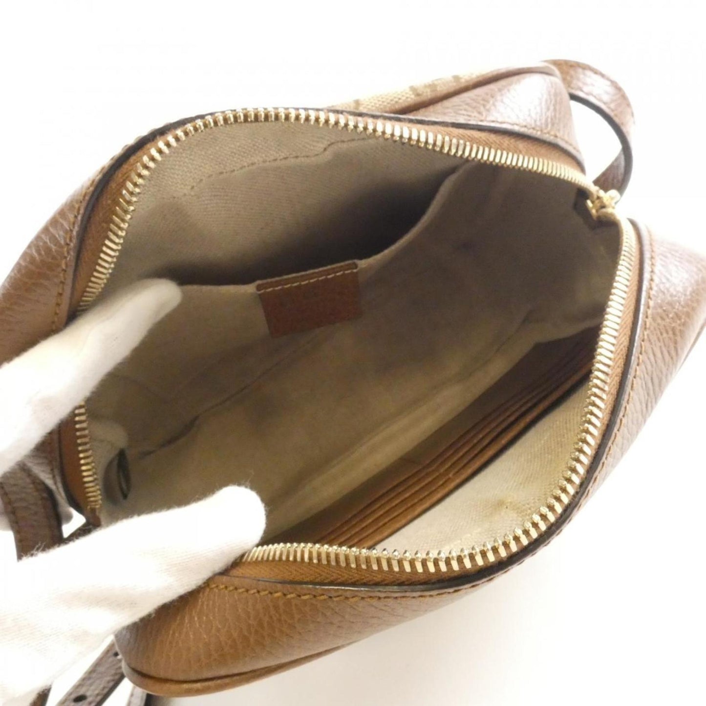 Gucci Beige Brown Gg Canvas Leather Shoulder Bag ( )