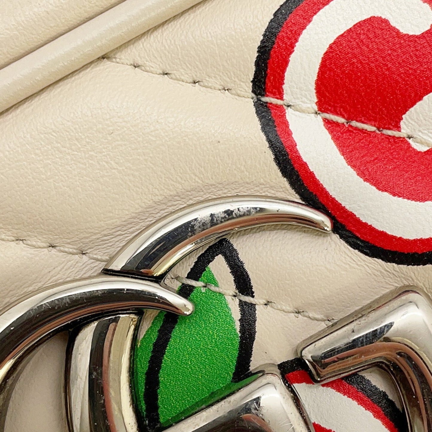 Gucci Beige Red Color White Leather Shoulder Bag ( )