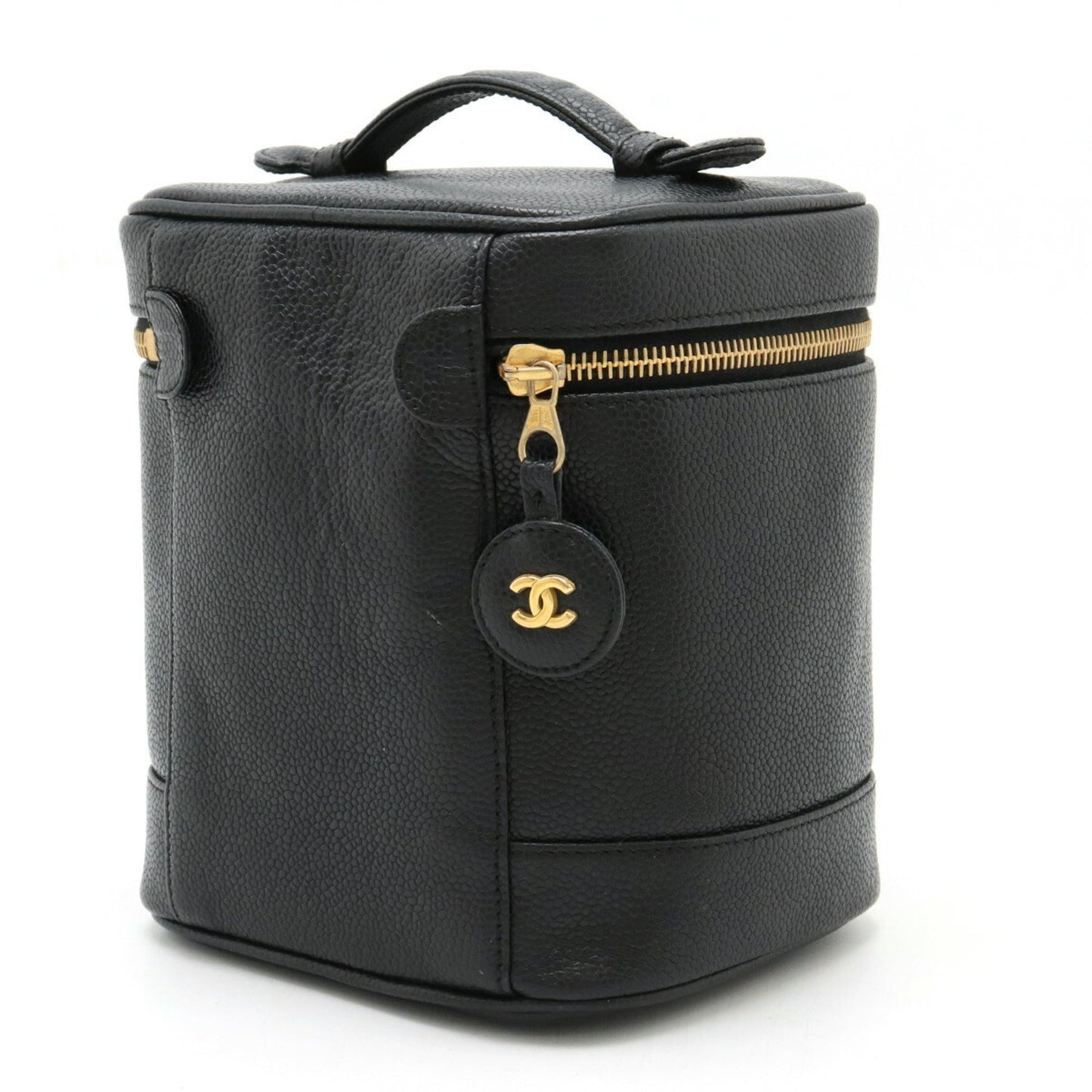 CHANEL Coco Mark Caviar Skin Vanity Bag Handbag Pouch Leather Black A01998