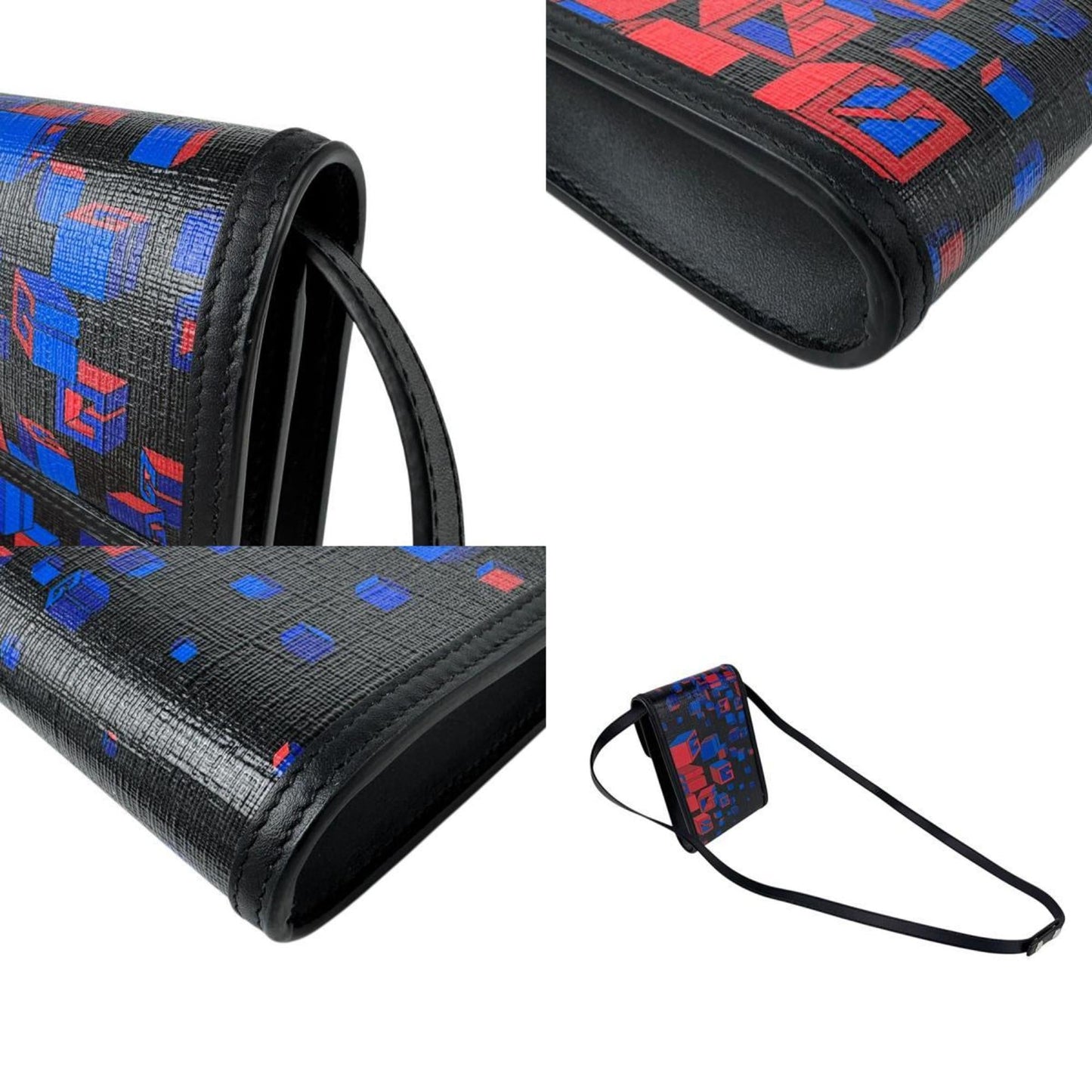 Gucci Black Blue Red Color Pvc Leather Pouch Shoulder Bag ( )