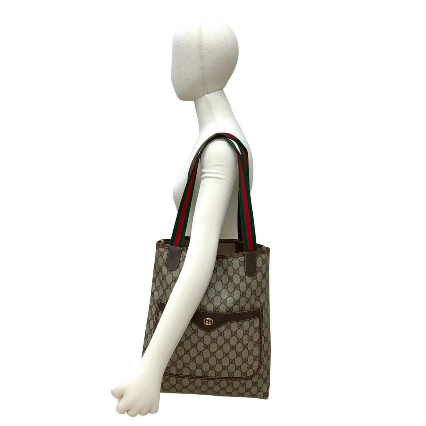 Gucci Brown Green Red Color Leather Pvc Handbag Tote Bag ( )