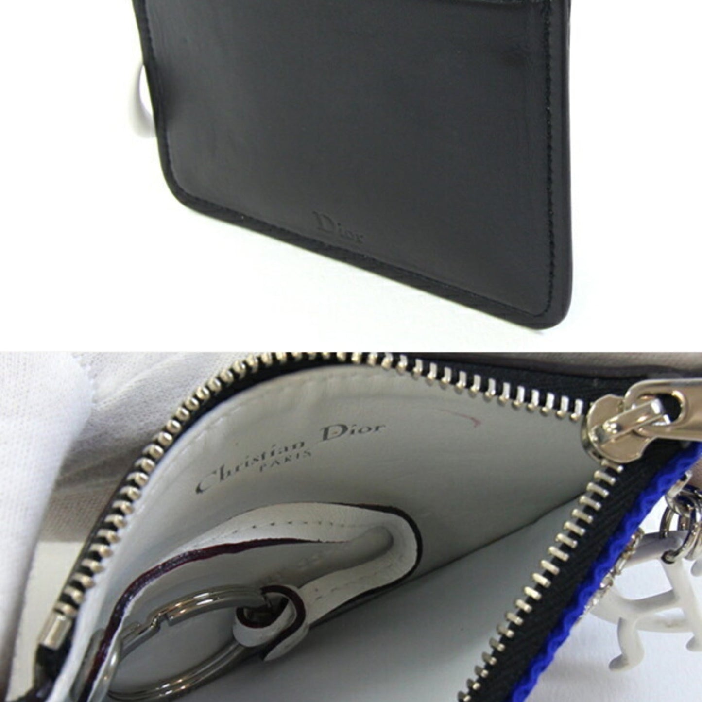 Christian Dior Blue White Leather Coin Purse/Coin Case ()