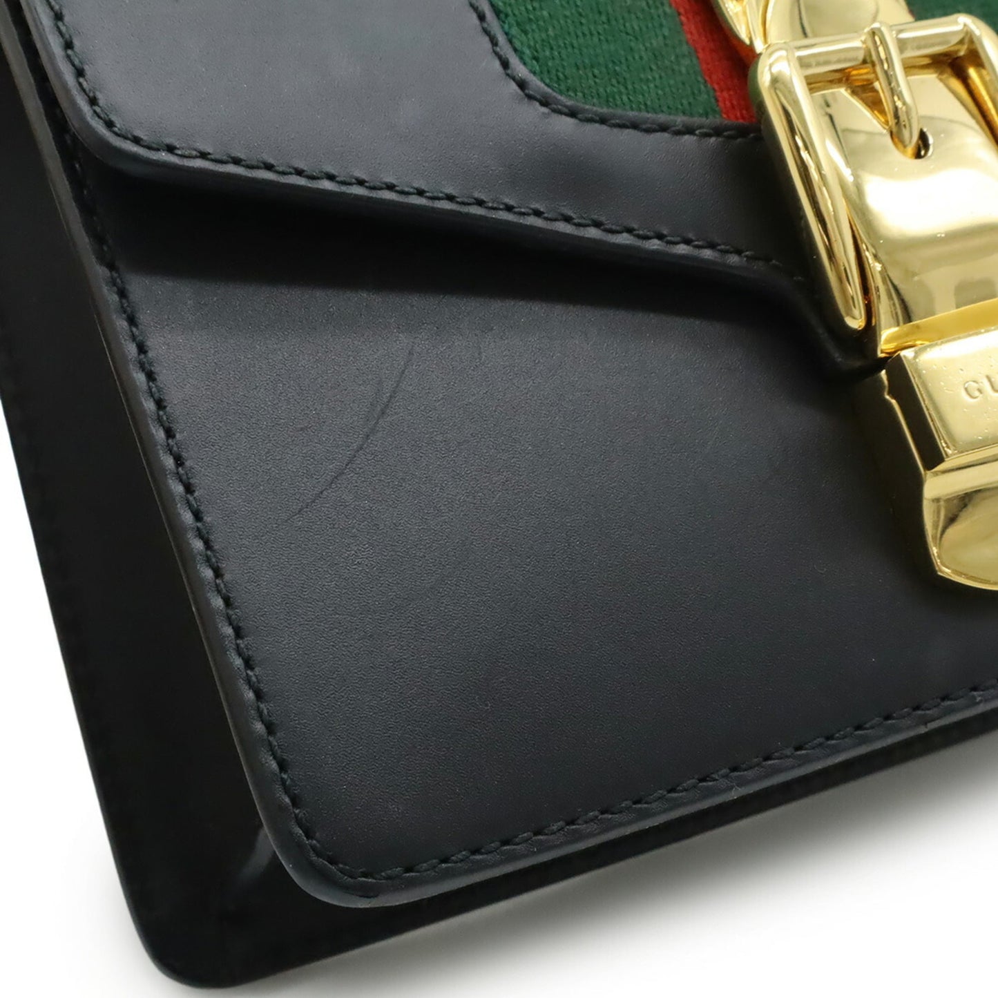 Gucci Black Green Red Color Leather Pochette Shoulder Bag ( )