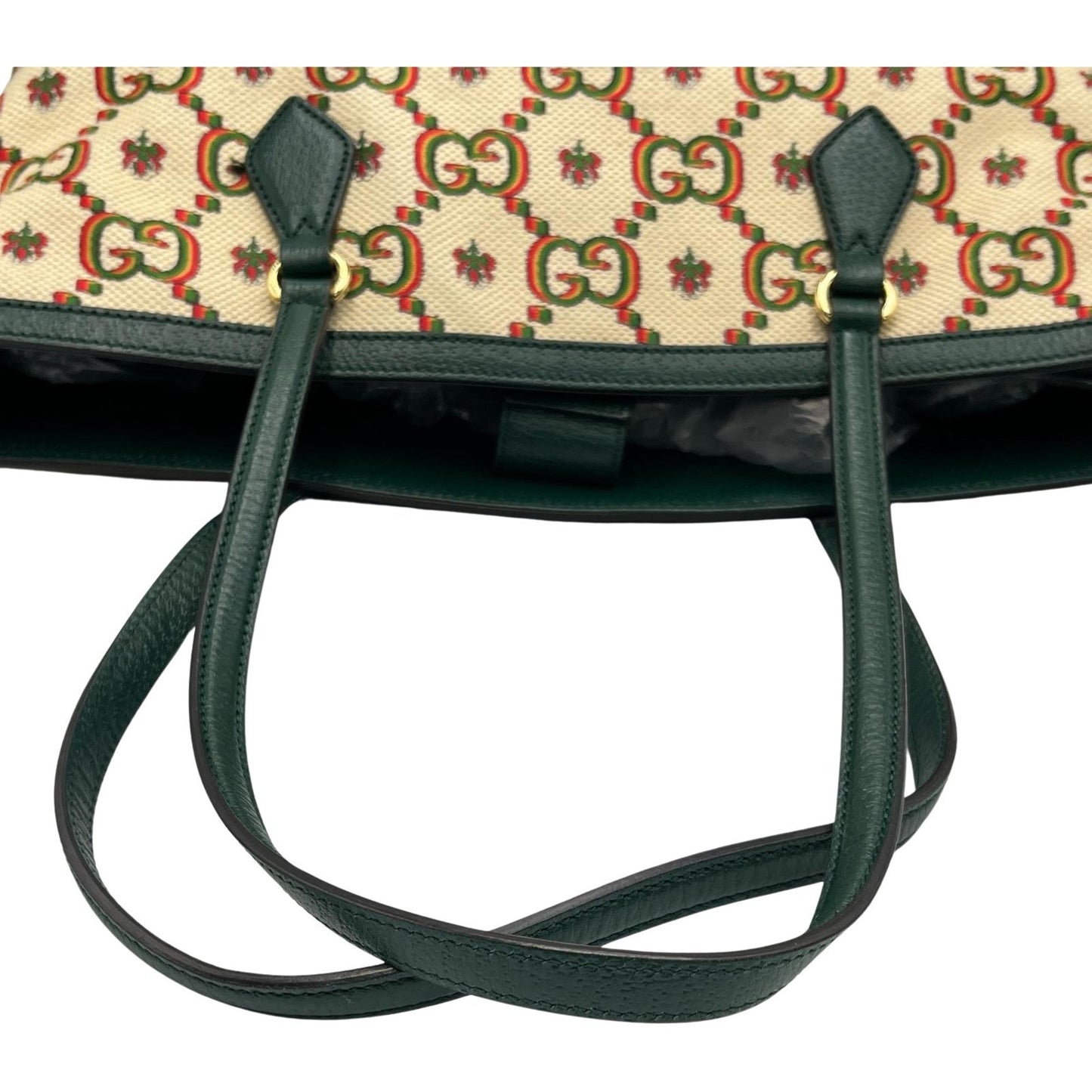 Gucci Green Ivory Canvas Tote Bag ( )