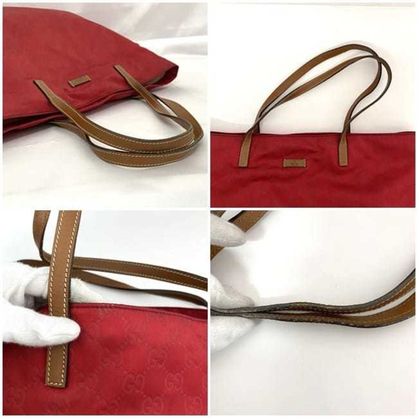 Gucci Red Color Nylon Leather Tote Bag ( )