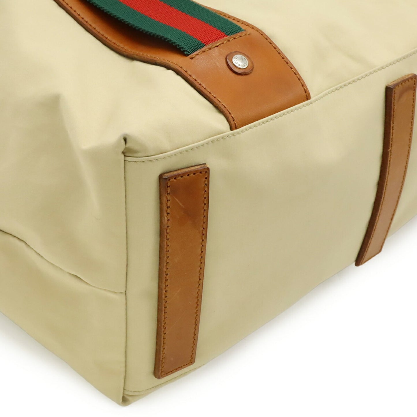 Gucci Sherry Line Beige Brown Green Red Color Canvas Leather Shoulder Bag Tote Bag ( )