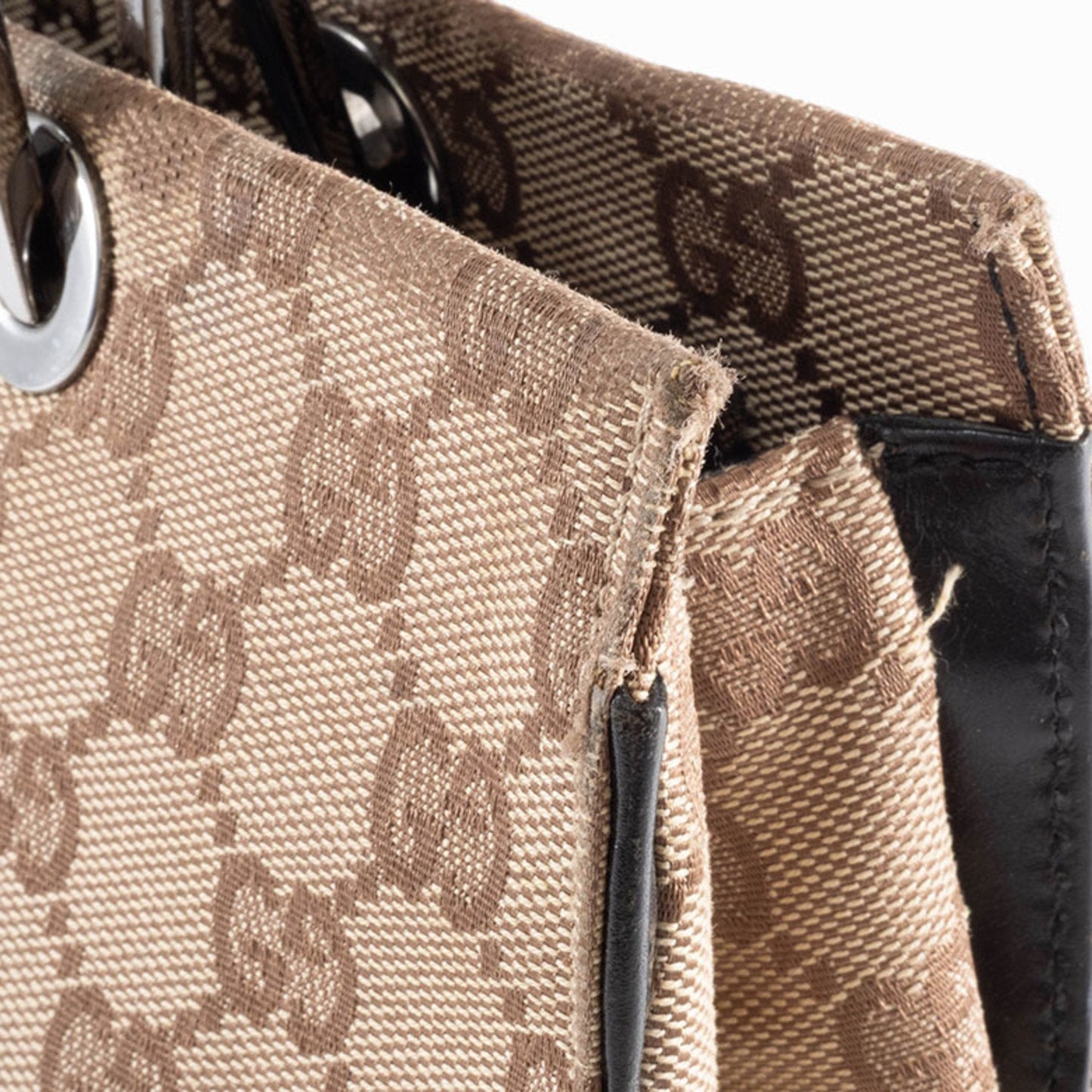 Gucci Beige Black Bamboo Canvas Handbag ( )
