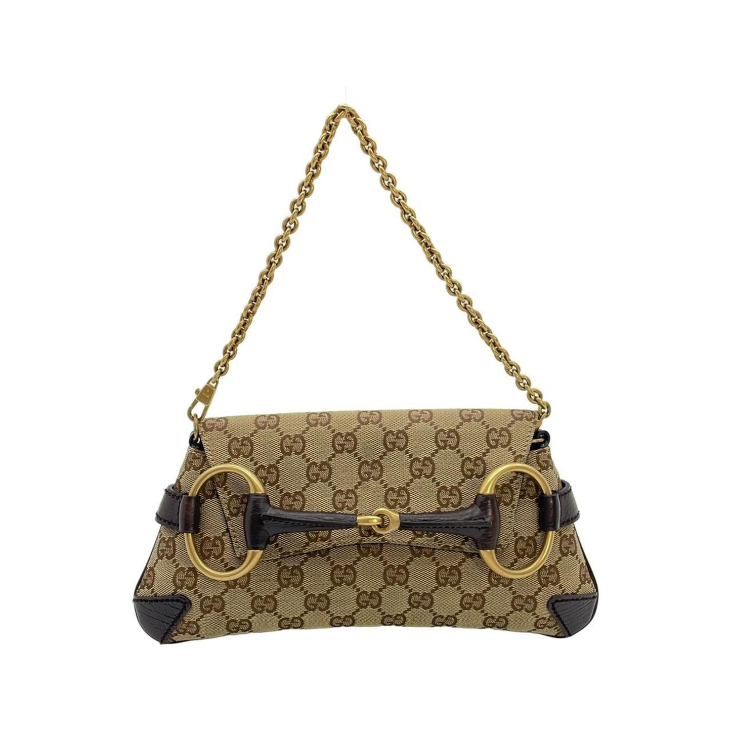 Gucci Beige Brown Gg Canvas Leather Shoulder Bag ( )