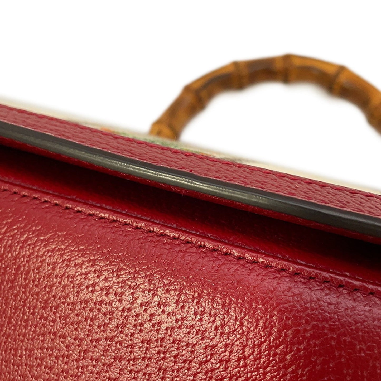Gucci Ivory Red Color Leather Canvas Handbag ( )