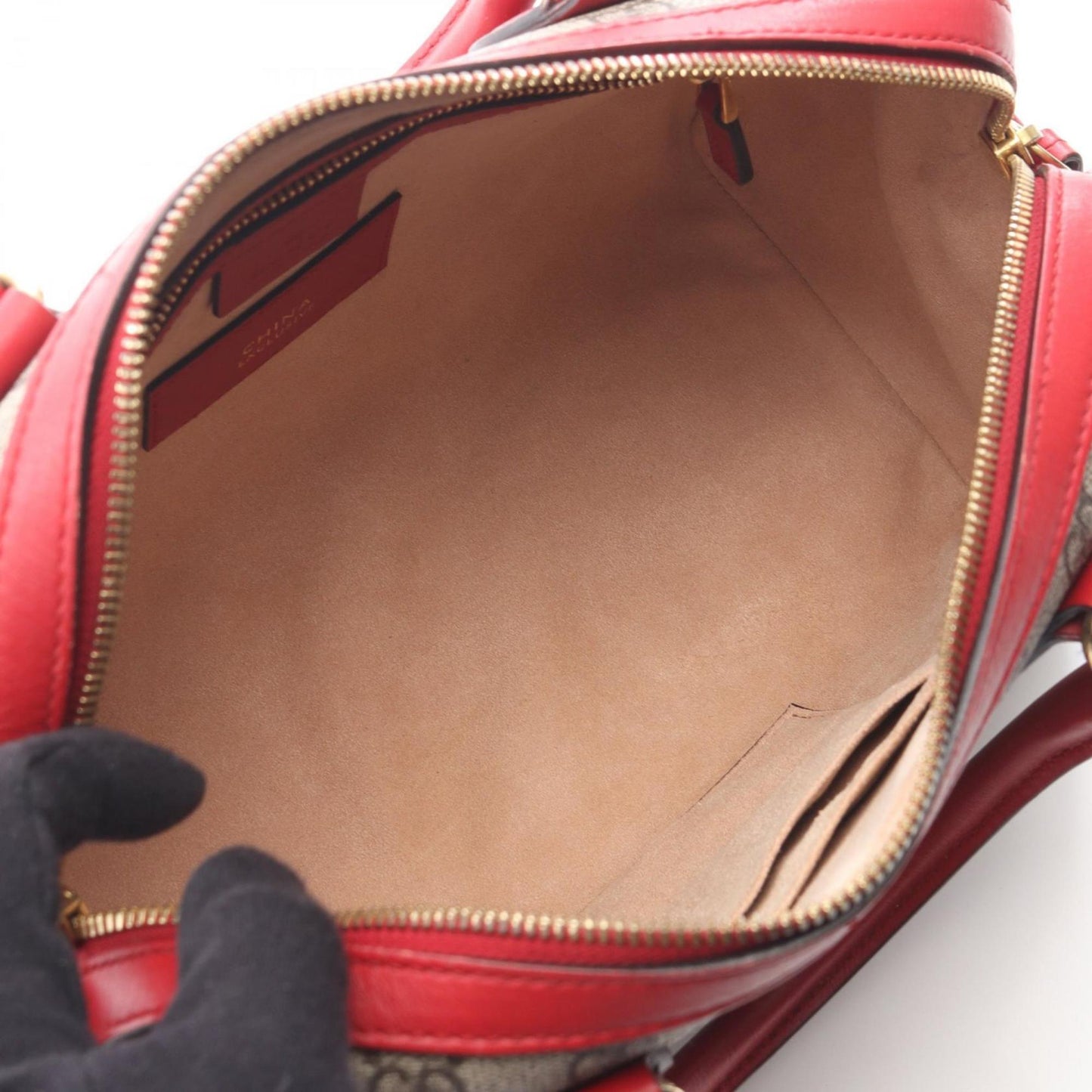 Gucci Beige Red Color Gg Supreme Leather Handbag ( )
