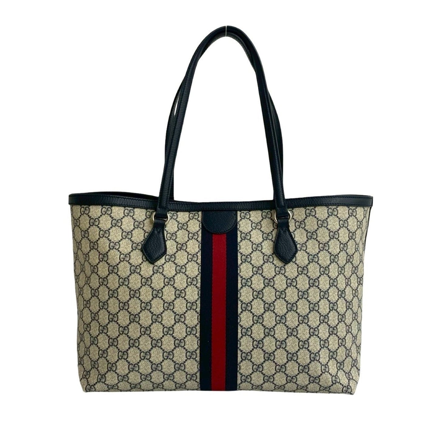 Gucci Navy Red Color Leather Pvc Handbag Shoulder Bag Tote Bag ( )