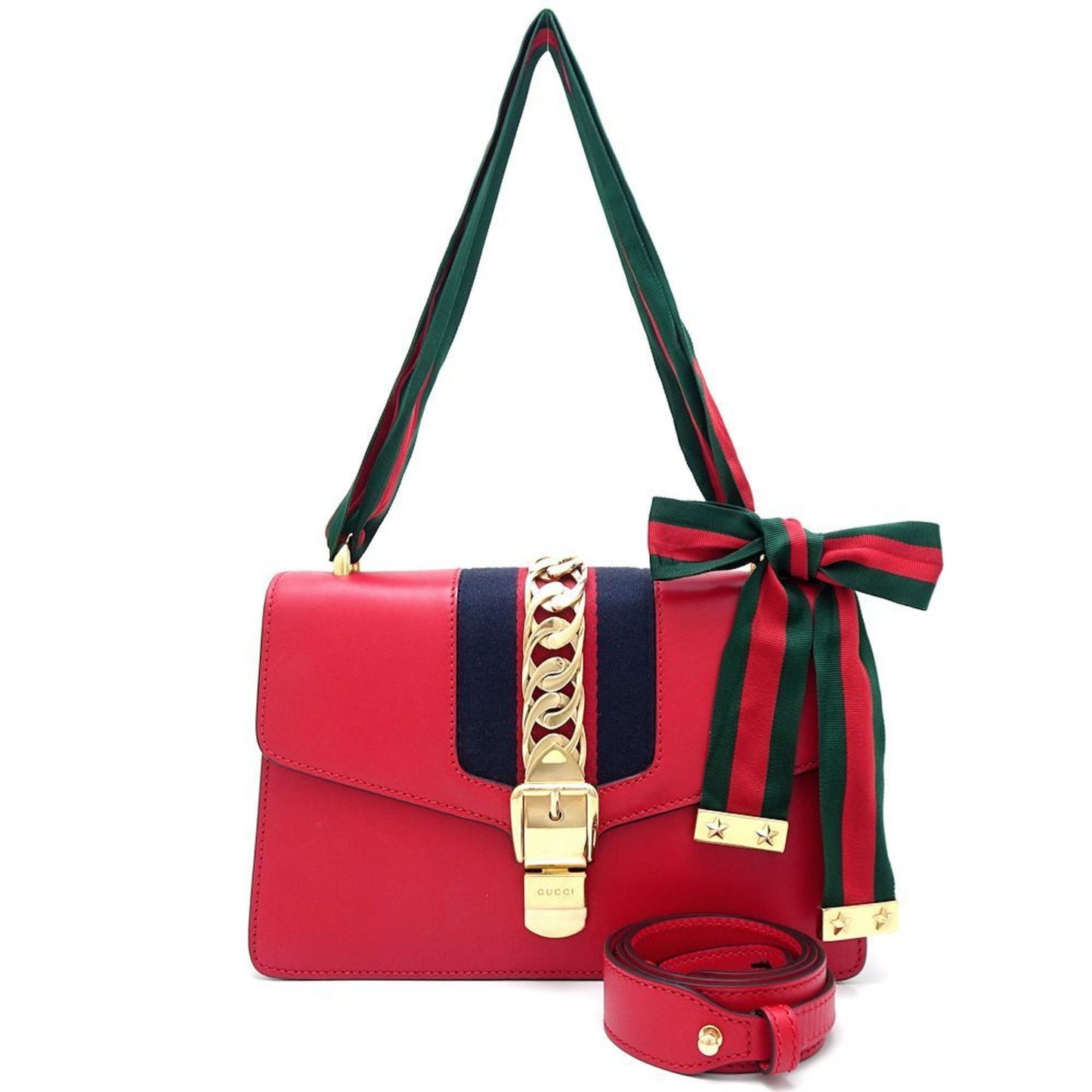 Gucci Navy Red Color Leather Shoulder Bag