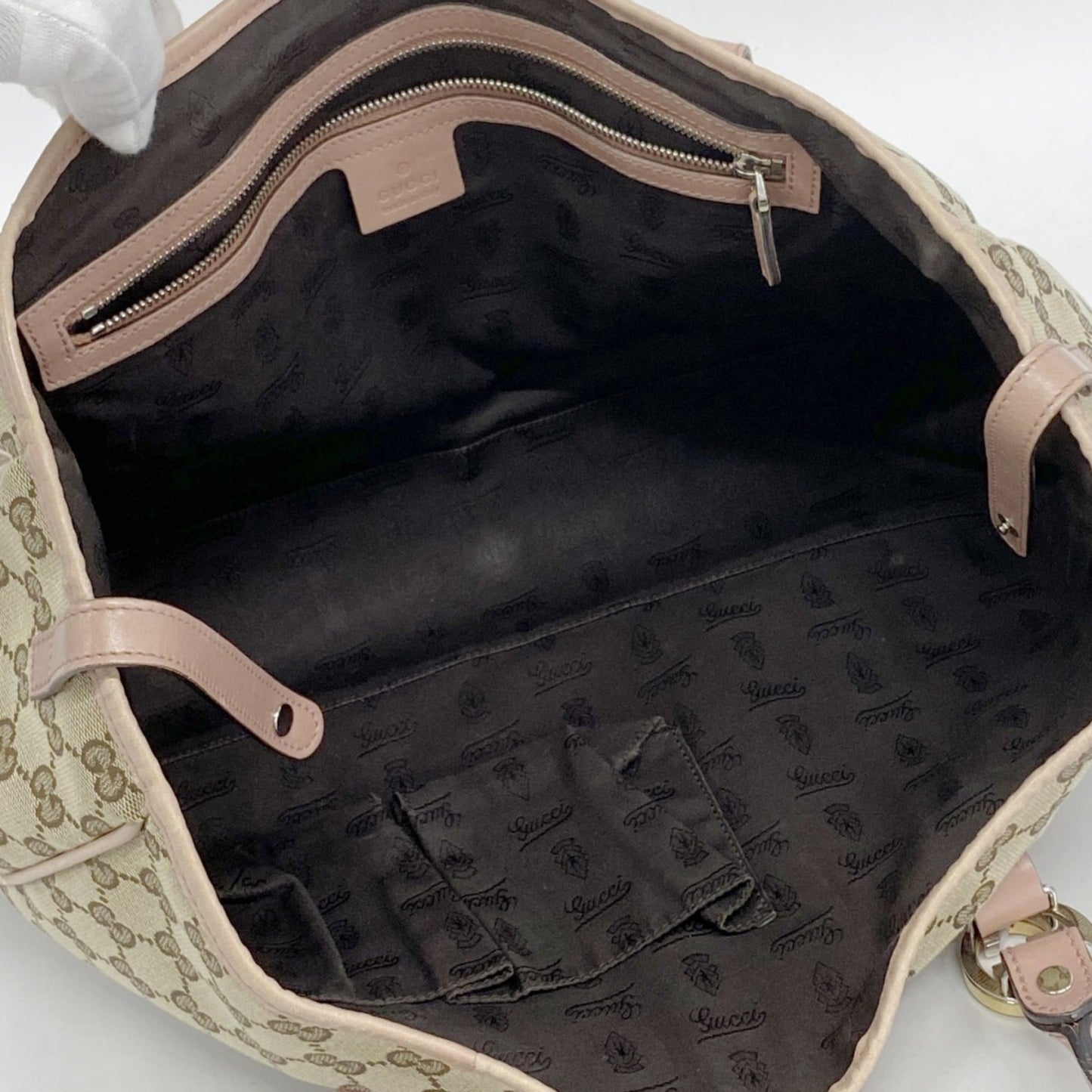 Gucci Beige Pink Canvas Tote Bag ( )