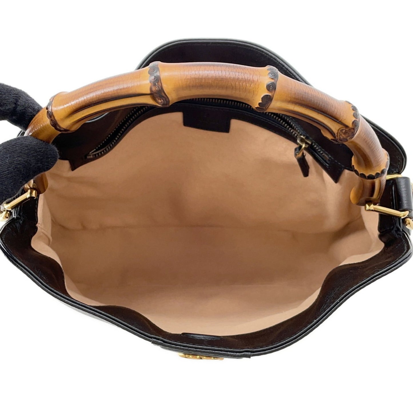 Gucci Beige Black Leather Handbag ( )