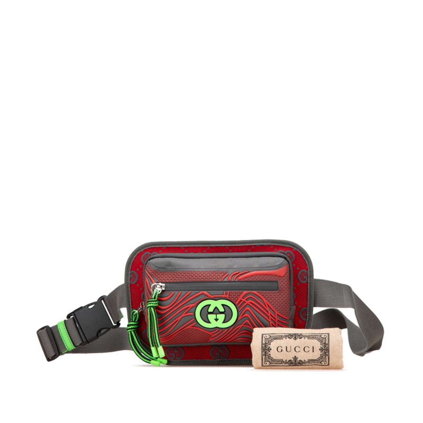 Gucci Gray Red Color Nylon Rubber Fanny Pack Sling Bag ( )