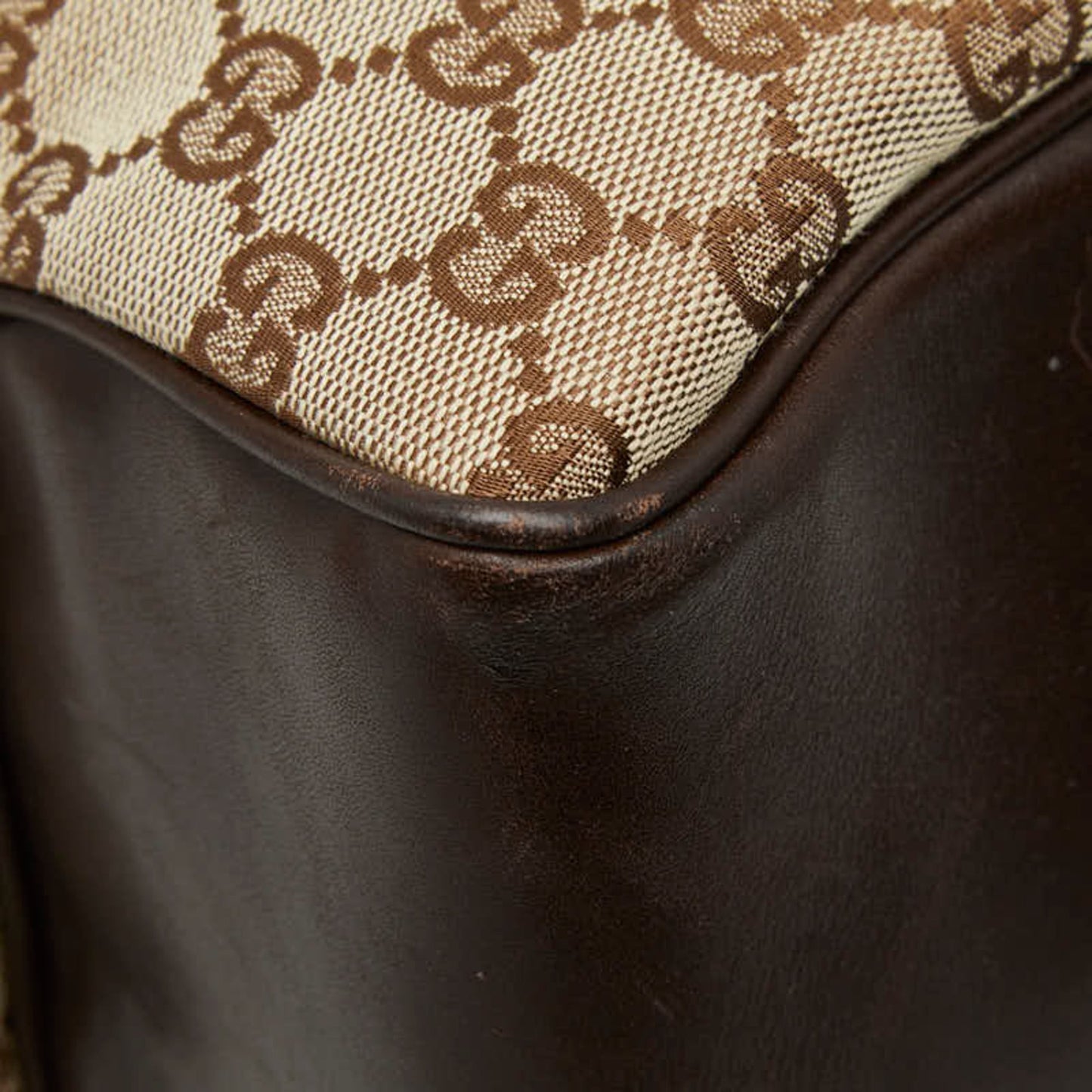 Gucci Beige Brown Canvas Leather Shoulder Bag Tote Bag ( )