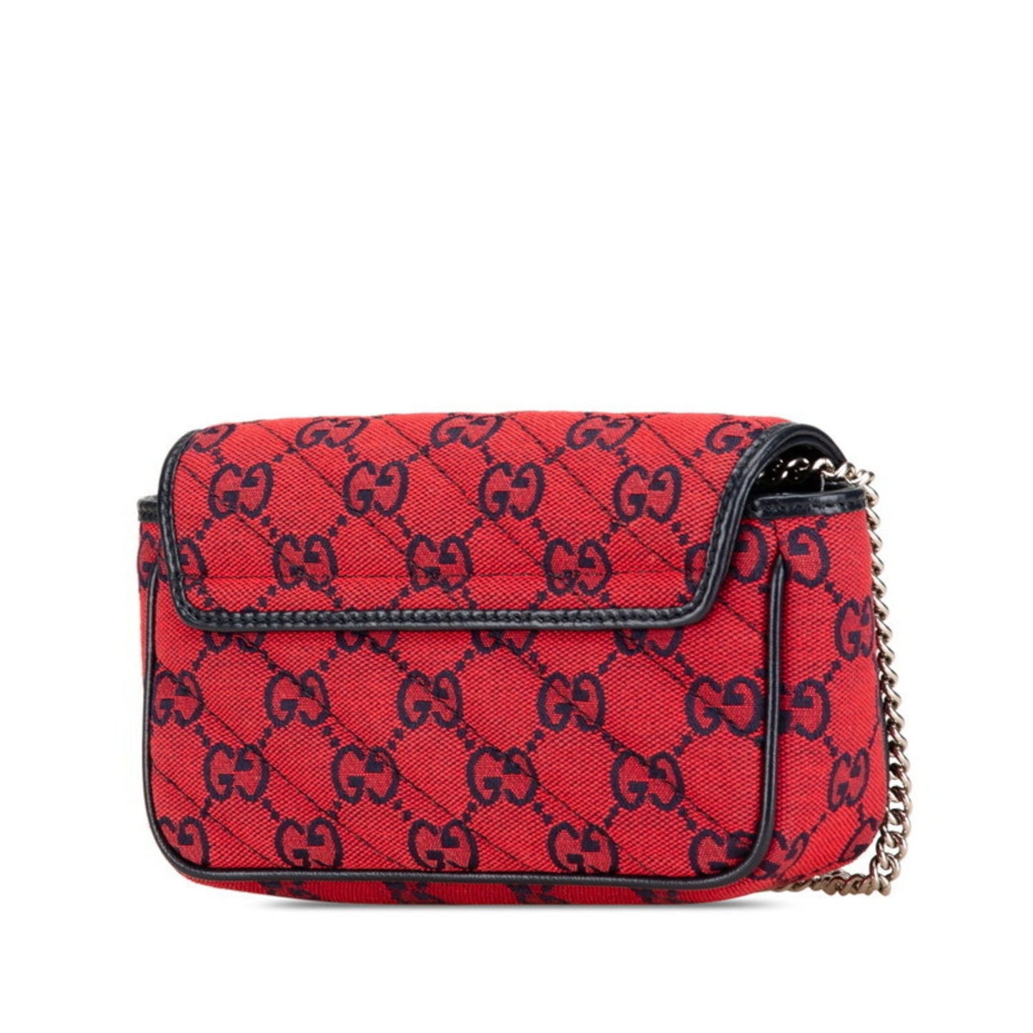Gucci Navy Red Color Canvas Leather Shoulder Bag ( )