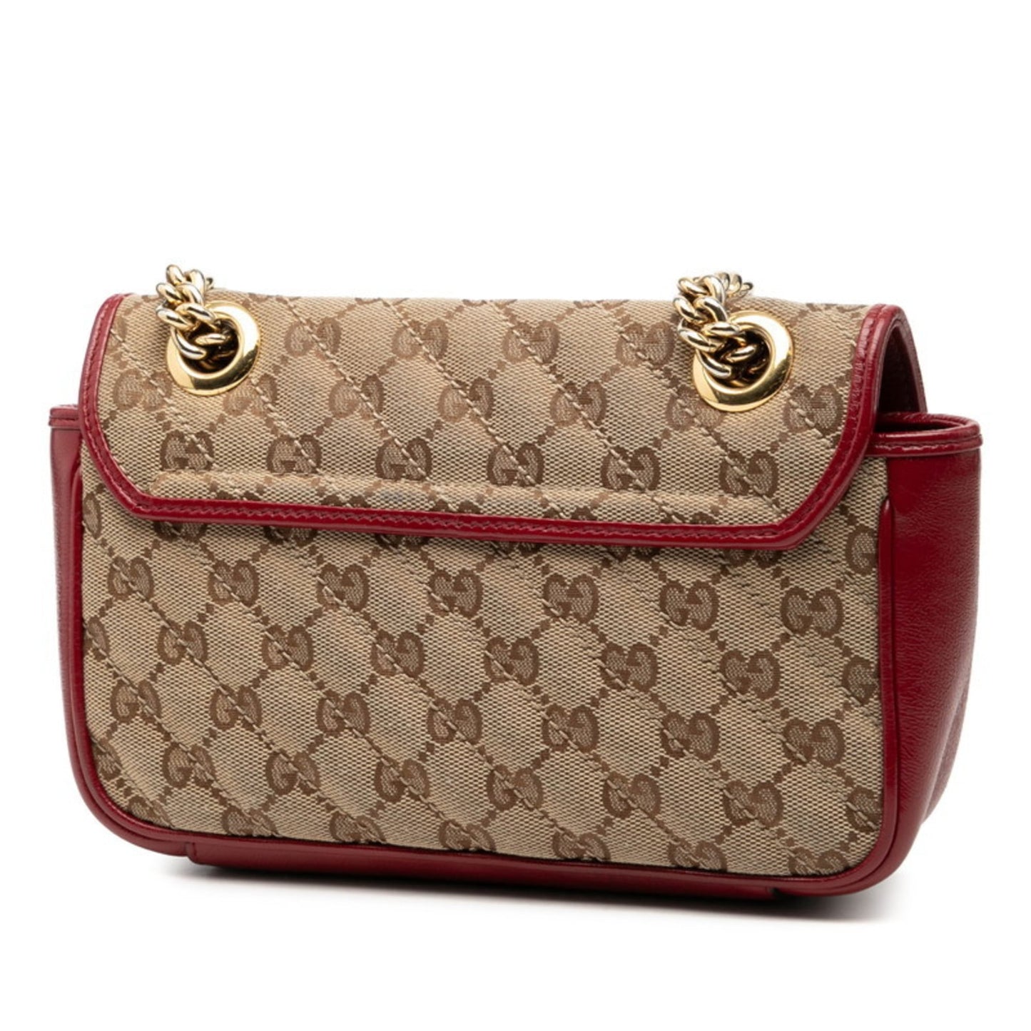 Gucci Beige Red Color Canvas Leather Shoulder Bag ( )