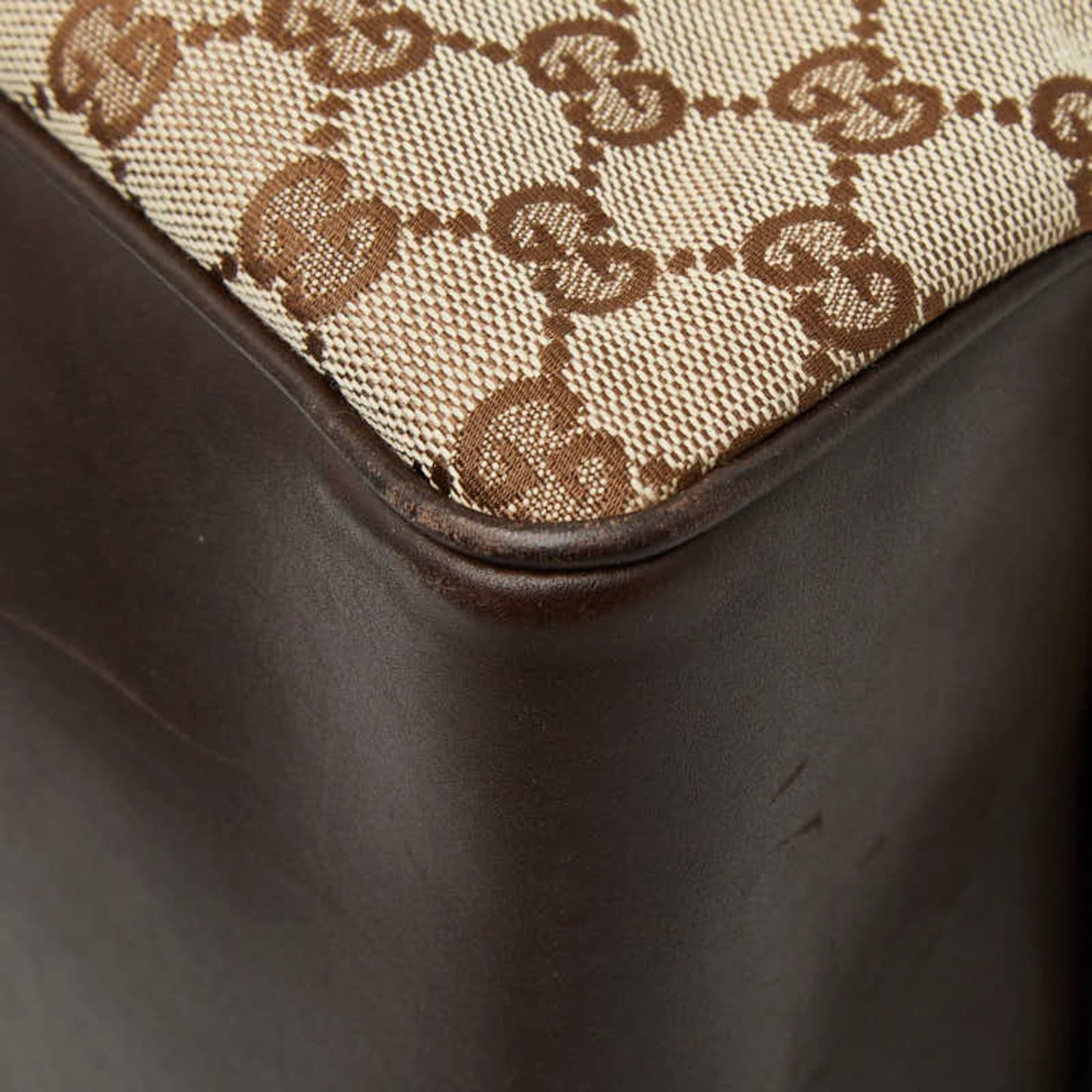 Gucci Beige Brown Canvas Leather Shoulder Bag Tote Bag ( )