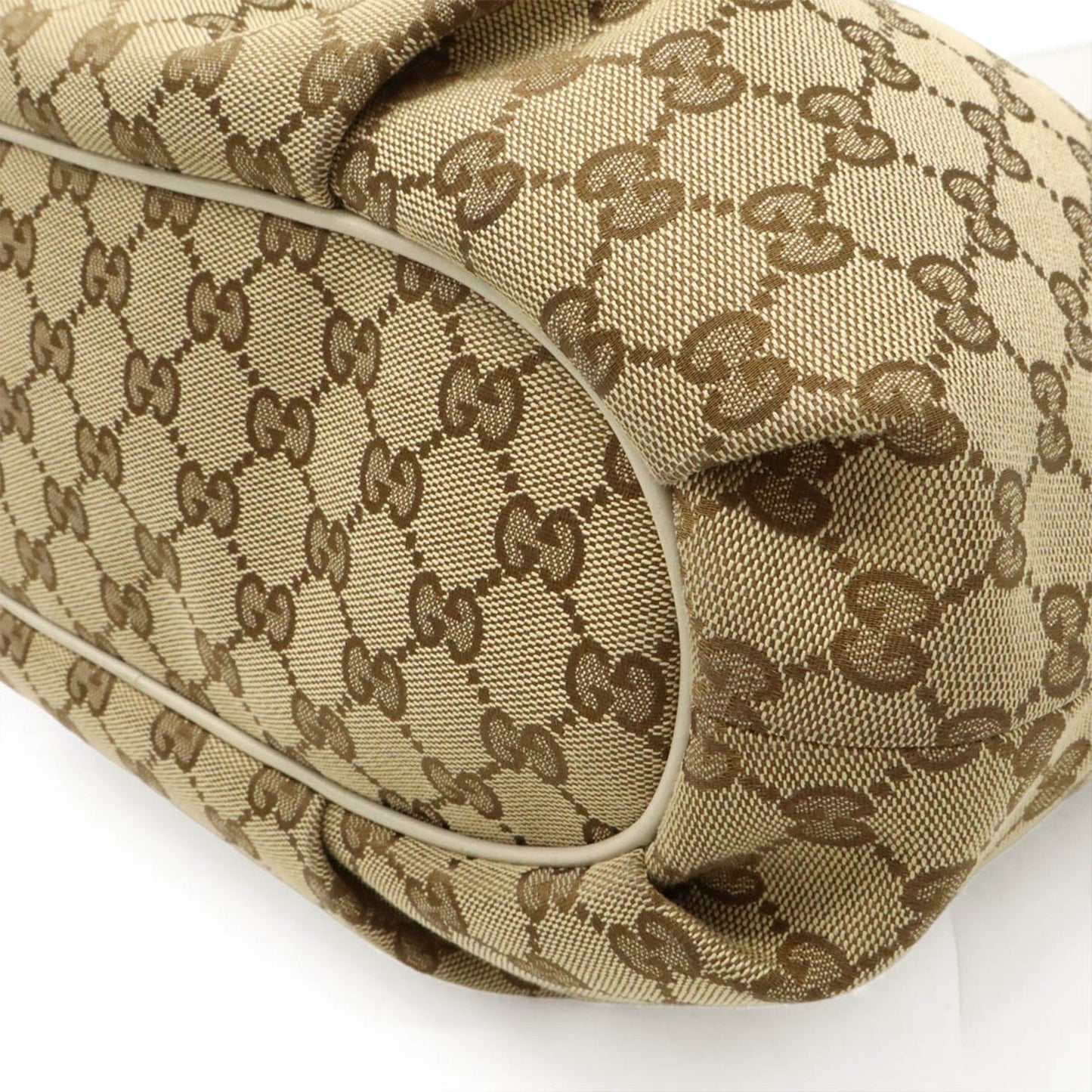 Gucci Beige Khaki White Gg Canvas Leather Shoulder Bag ( )