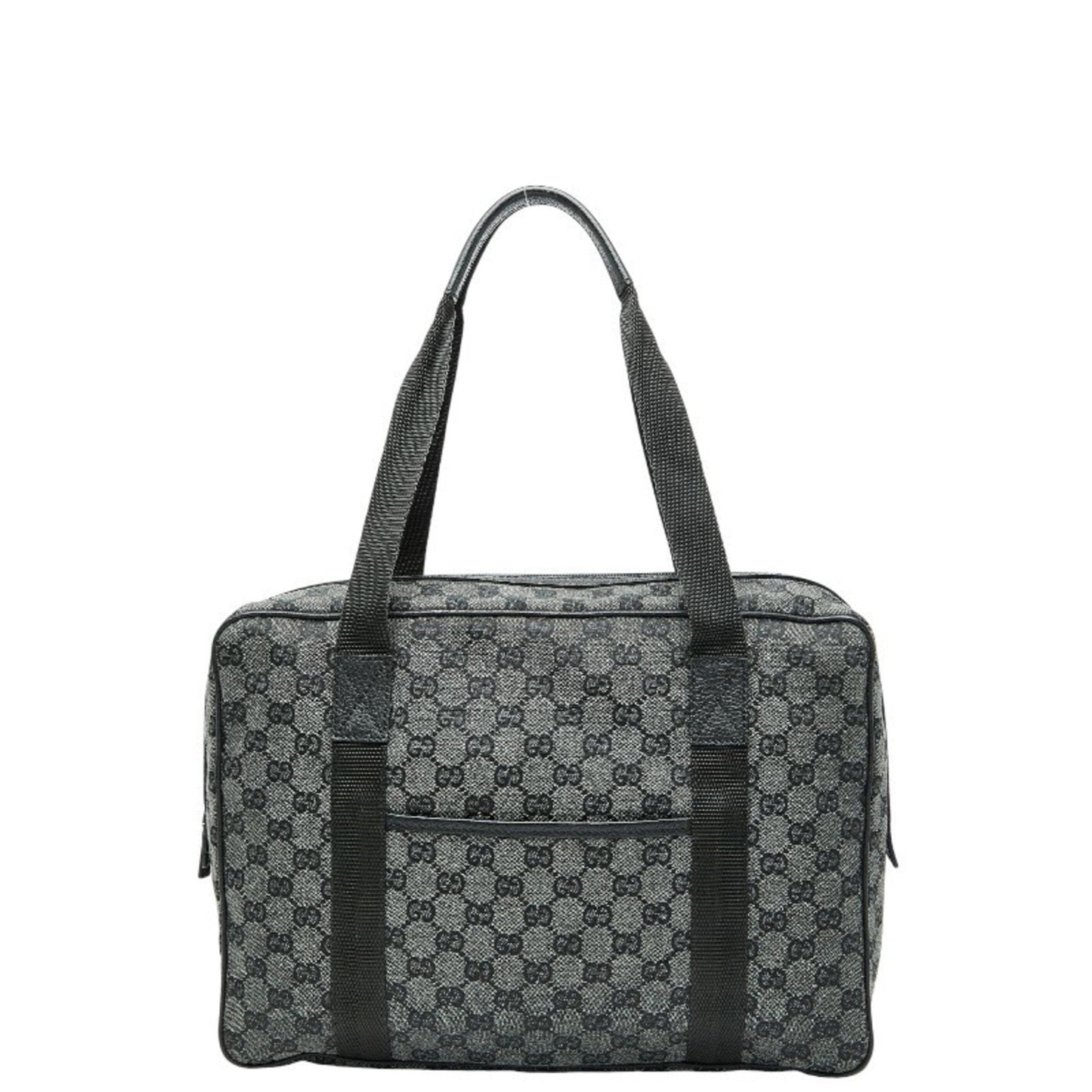 Gucci Black Gray Canvas Leather Handbag ( )