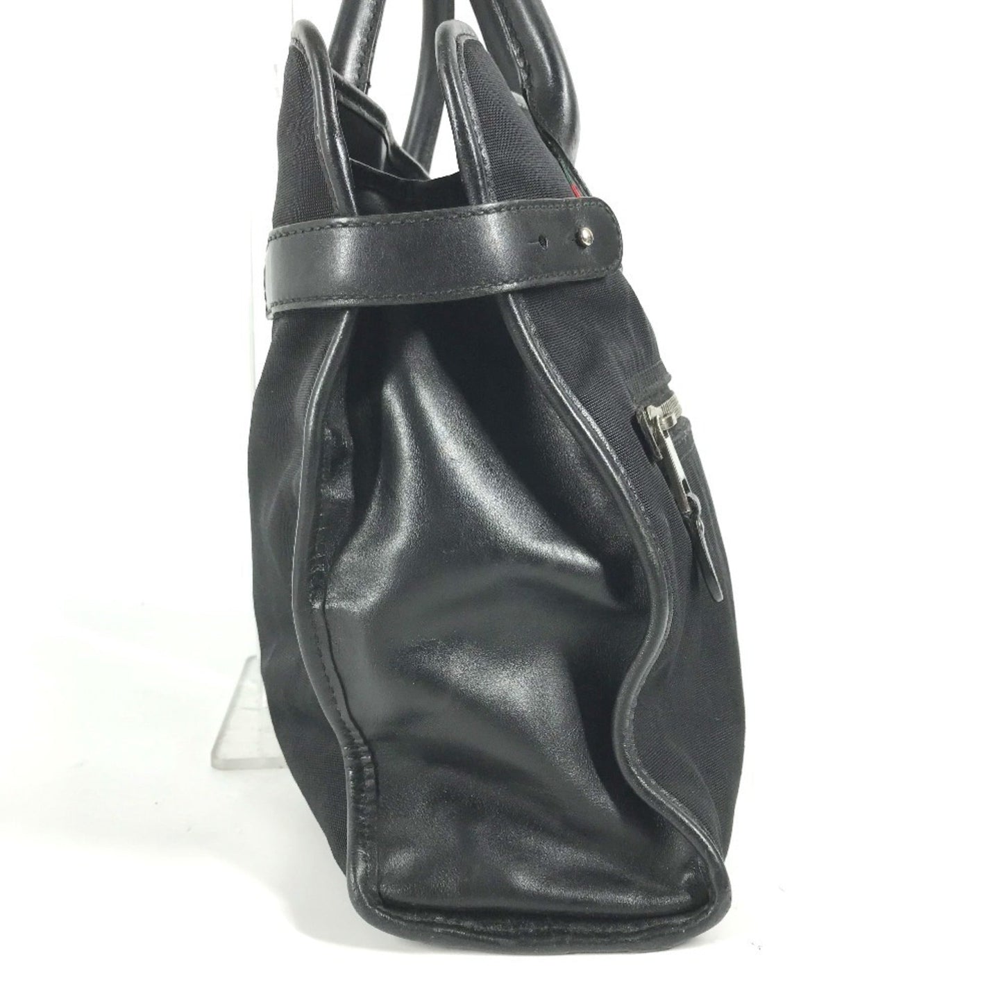 Gucci Black Nylon Leather Handbag Tote Bag ( )