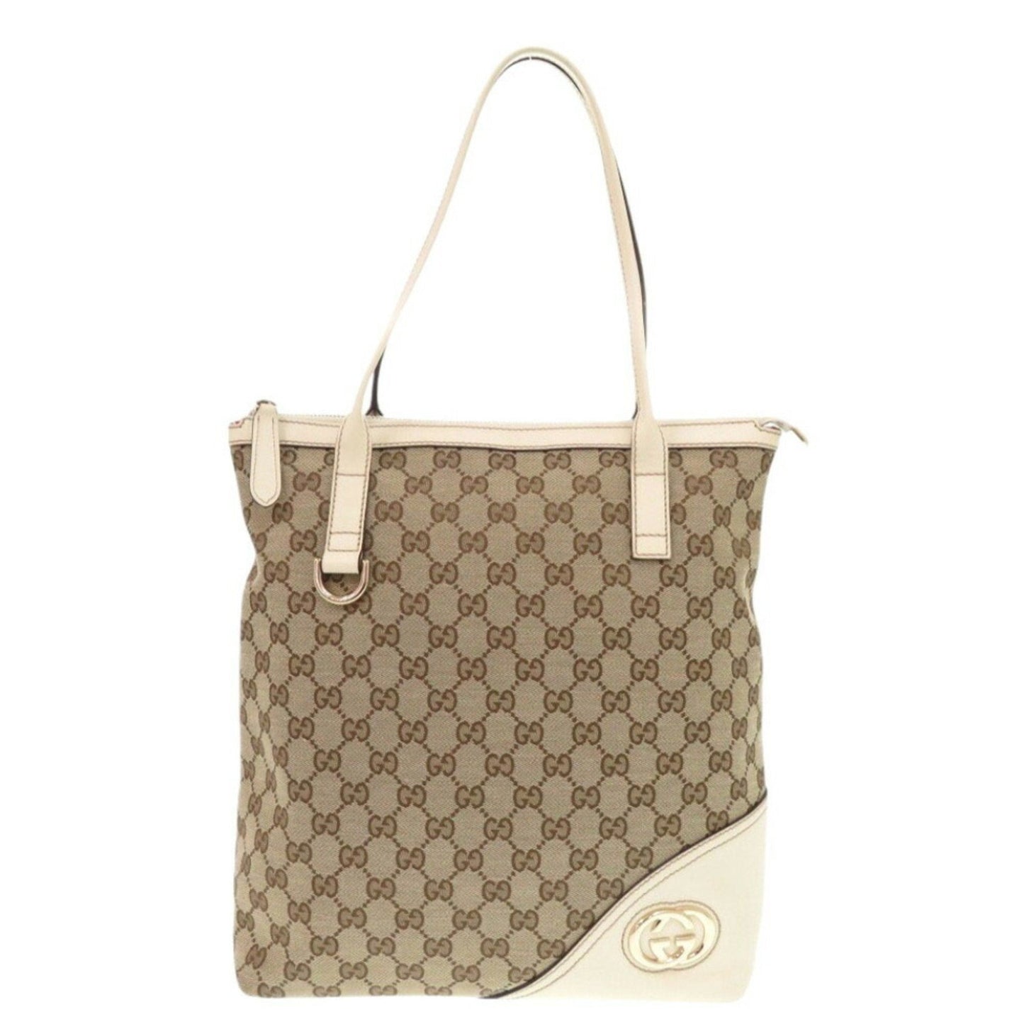 Gucci Beige White Gg Canvas Leather Tote Bag ( )