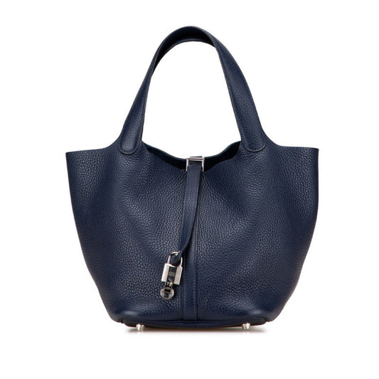 Hermes Picotin Blue Nuit Navy Taurillon Clemence Leather Handbag ( )